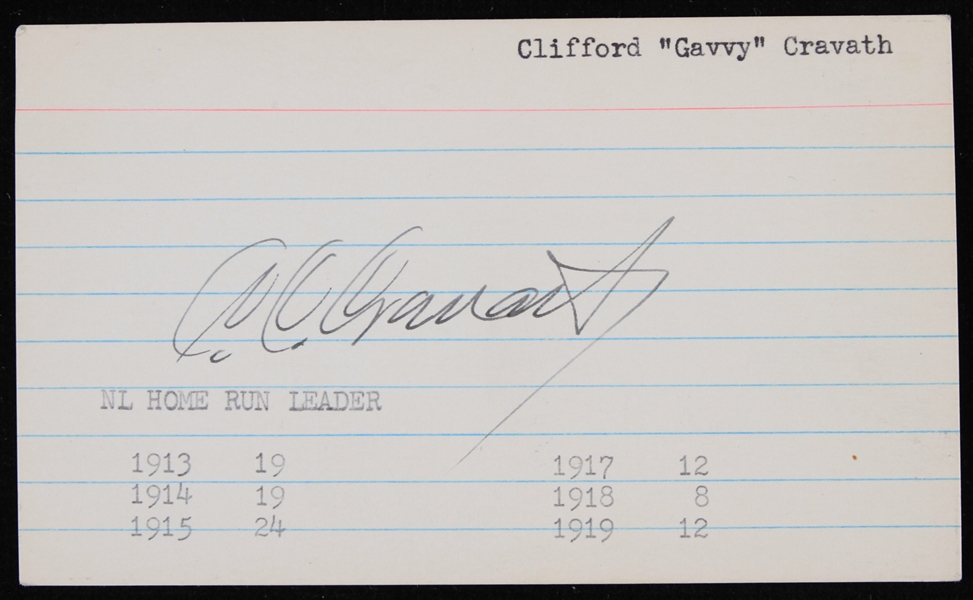1950s Gavvy Cravath Philadelphia Phillies Signed 3" x 5" Index Card (JSA)