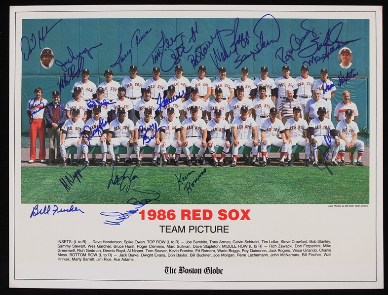 1986 Boston Red Sox Team Signed 10" x 13" Boston Globe Team Photo w/ 23 Signatures Including Tom Seaver, Wade Boggs, Jim Rice, Roger Clemens & More (JSA)