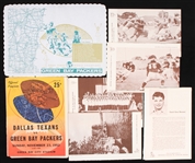 1951-63 Green Bay Packers Memorabilia - Lot of 13 w/ Schedule Placemat, Program & Photos