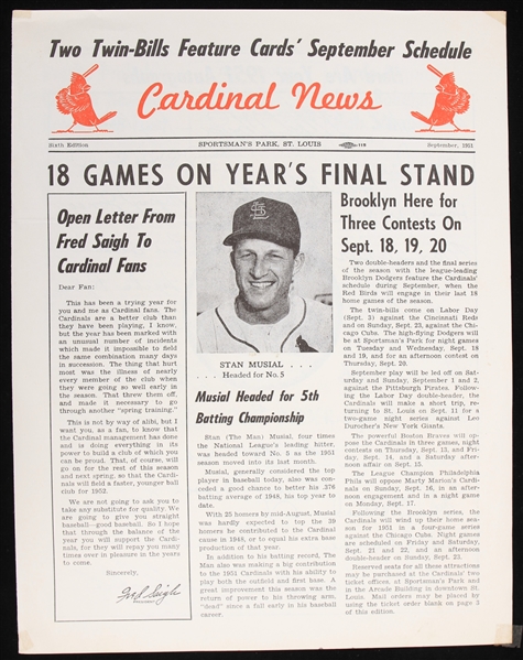 1951 St. Louis Cardinals Cardinals News Newsletter