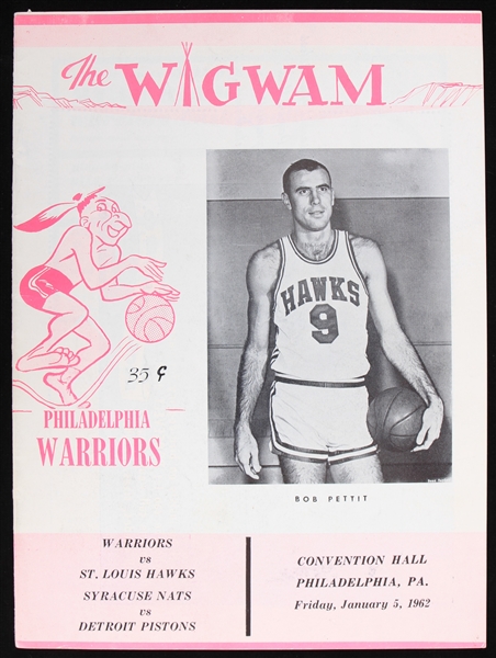 1962 Philadelphia Warriors St. Louis Hawks Syracuse Nets Detroit Pistons Convention Hall Game Program