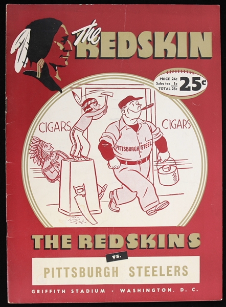 1949 Washington Redskins Pittsburgh Steelers Griffith Stadium Game Program