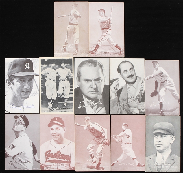 1950s Baseball & Hollywood 3.25" x 5.5" Exhibit Cards Collection - Lot of 12 w/ Bob Lemon, Marty Marion, Groucho Marx & More