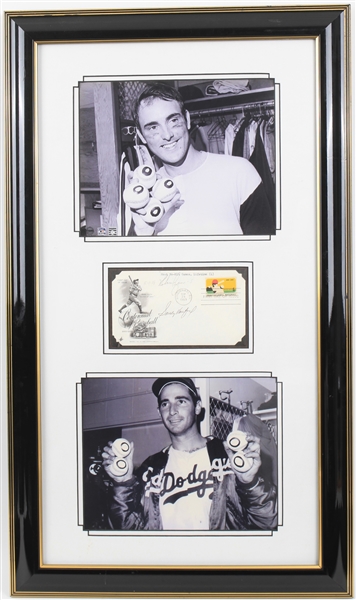 1969 Sandy Koufax Los Angeles Dodgers Signed Envelope and 17x29 Framed Photos (JSA)