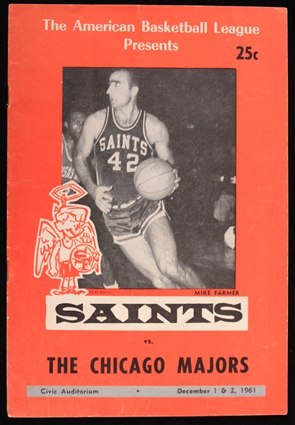 1961-62 San Francisco Saints Chicago Majors Civic Auditorium ABL Game Program 