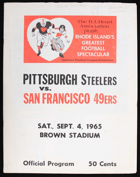 1965 Pittsburgh Steelers San Francisco 49ers Brown Stadium Preseason Game Program