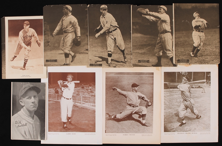 1900s-50s Baseball Player Periodical Photos - Lot of 16 w/ Al Simmons, Lefty Grove, Bob Feller, Larry Doby & More