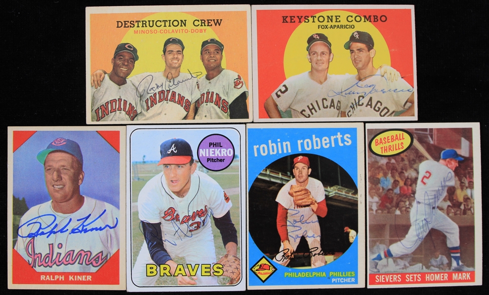 1950s-60s Signed Baseball Trading Cards - Lot of 6 w/ Ralph Kiner, Robin Roberts, Rocky Colavito & More (JSA)