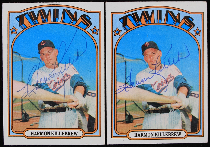 1972 Harmon Killebrew Minnesota Twins Signed Topps Baseball Trading Cards - Lot of 2 (JSA)