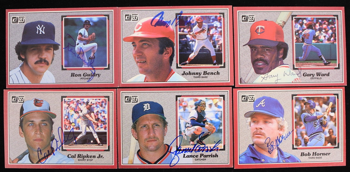 1983 Signed Donruss Action All Stars Baseball Trading Cards - Lot of 9 w/ Johnny Bench, Cal Ripken Jr., Ron Guidry & More (JSA) 