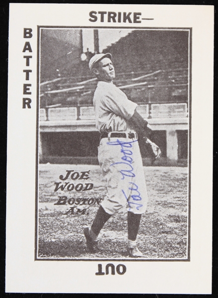 1973 Smoky Joe Wood Boston Red Sox Signed Tom Barker Baseball Card Game TCMA Reprint Card (JSA)
