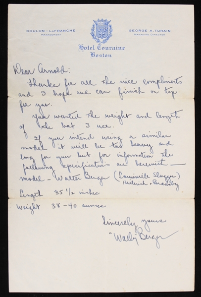 1930s Wally Berger Boston Braves Signed Correspondence (JSA)
