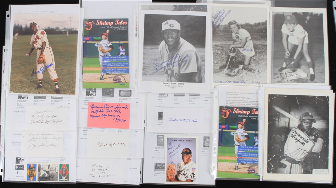 1940s-90s Negro League & All American Girls Professional Baseball League Signed Photos Index Cards Collection - Lot of 33- Lot of 33