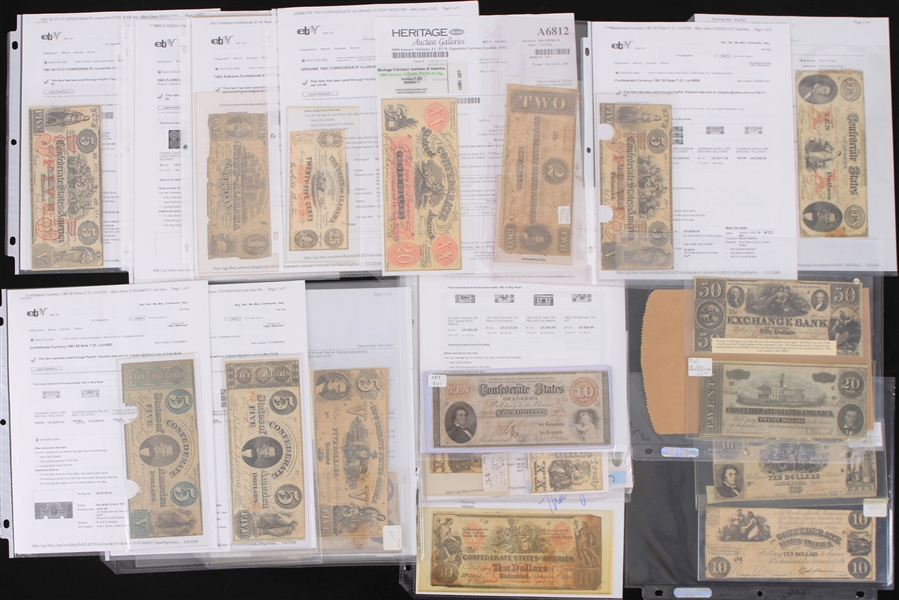 1860s-70s Confederate Currency Collection - Lot of 60