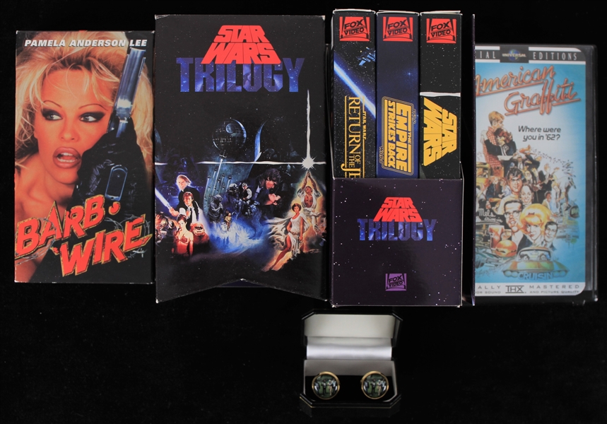 1990s Star Wars Trilogy Barb Wire American Graffiti VHS Tapes + Rolling Stones Cufflinks