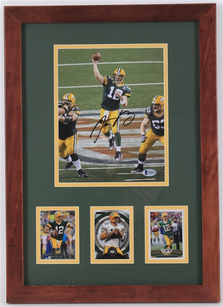 2000s Aaron Rodgers Green Bay Packers Signed Framed Photo w/ Trading Cards (Beckett LOA)