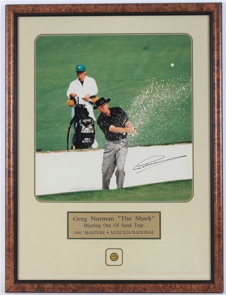 1995 Greg Norman "The Shark" Masters Augusta National Signed 15x17 Framed Print (JSA)
