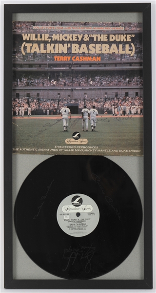 1981 Willie Mays, Mickey Mantle & Duke Snider Signed "Talkin Baseball" Limited Edition 14x26 Framed LP Record (JSA)