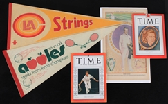 1920s-1970s New York Apples & LA Strings Tennis Pennants & Time Magazines 
