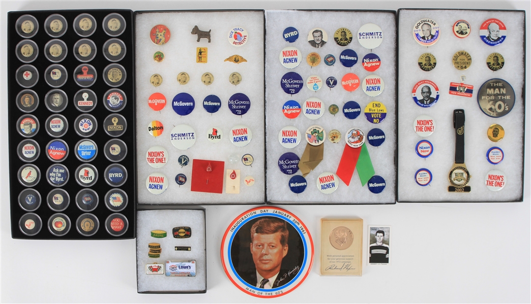1960s-70s John F. Kennedy, Richard Nixon Pinback Buttons & more (Lot of 100)