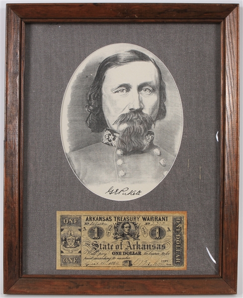 1862 George Edward Pickett Eighth U.S. Infantry 13x16 Framed Portrait w/ State of Arkansas One Dollar Note