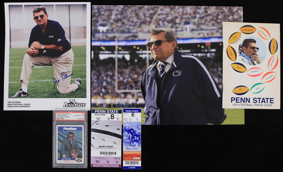 1970s-2010s Joe Paterno Penn State Nittany Lions Memorabilia Collection - Lot of 6 w/ Tickets from Career Wins #400 & #416