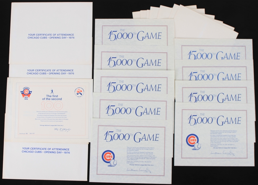 1976-78 Chicago Cubs Wrigley Field Certificates of Attendance - Lot of 13