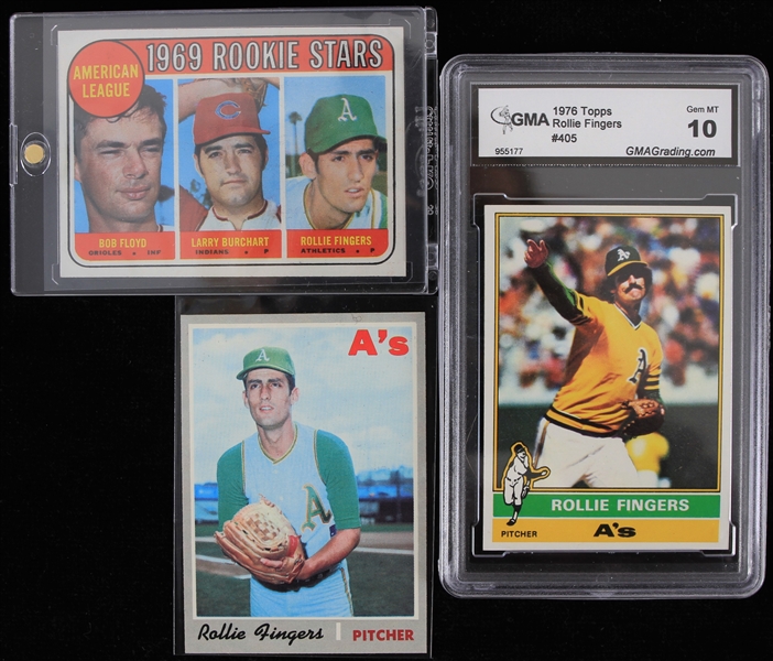 1969-76 Rollie Fingers Oakland Athletics Topps Baseball Trading Cards - Lot of 3