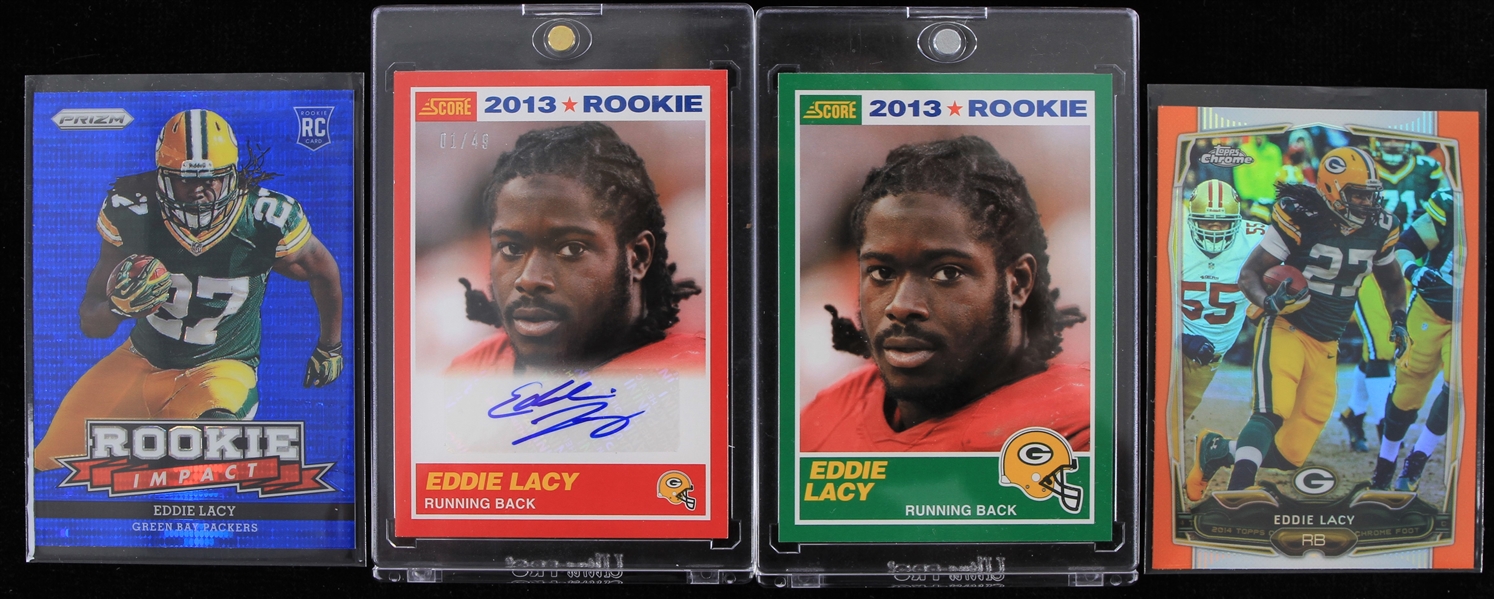 20131-14 Eddie Lacy Green Bay Packers Rookie Football Trading Cards - Lot of 4 w/ 1 Signed
