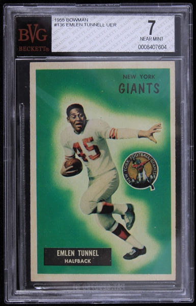 1955 Emlen Tunnell New York Giants Bowman Trading Card (BVG Slabbed 7 Near Mint)