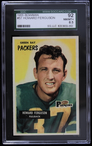 1955 Howard Ferguson Green Bay Packers Bowman Football Trading Card (SGC Slabbed 92 NM/MT+ 8.5)
