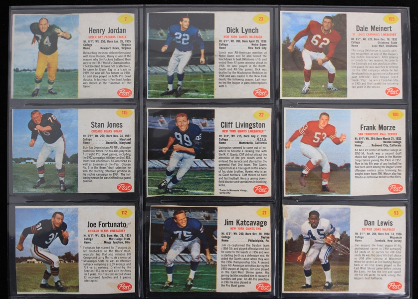 1962 Post Cereal Football Trading Cards - Lot of 9