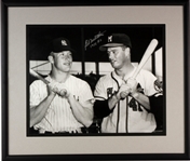 1955 Eddie Mathews Milwaukee Braves Signed & Inscribed 18" x 27" Framed Black & White Photo w/ Mickey Mantle at 1955 All Star Game (MEARS LOA)