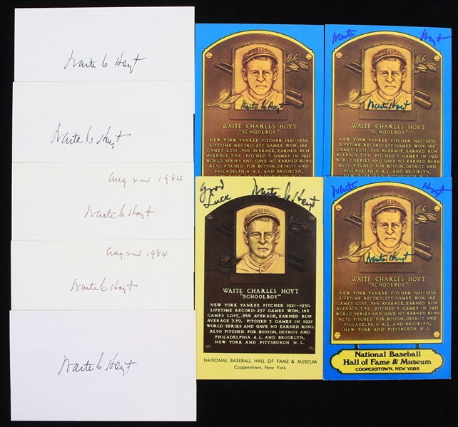 1984 Waite Hoyt New York Yankees Signed HOF Postcards & Index Cards - Lot of 9 (JSA)