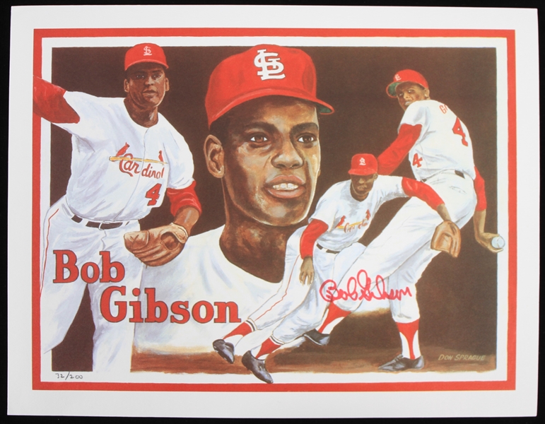 1980s Bob Gibson St. Louis Cardinals Signed 8.5" x 11" Don Sprague Art Print (JSA) 32/200