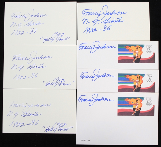 1984 Travis Jackson New York Giants Signed Postcards & Index Cards - Lot of 7 (JSA)