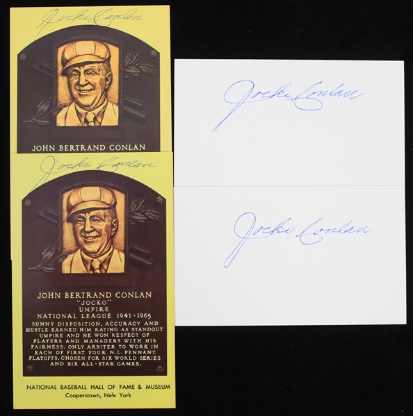 1970s Jocko Conlan MLB Umpire Signed HOF Postcards & Index Cards - Lot of 4 (JSA)