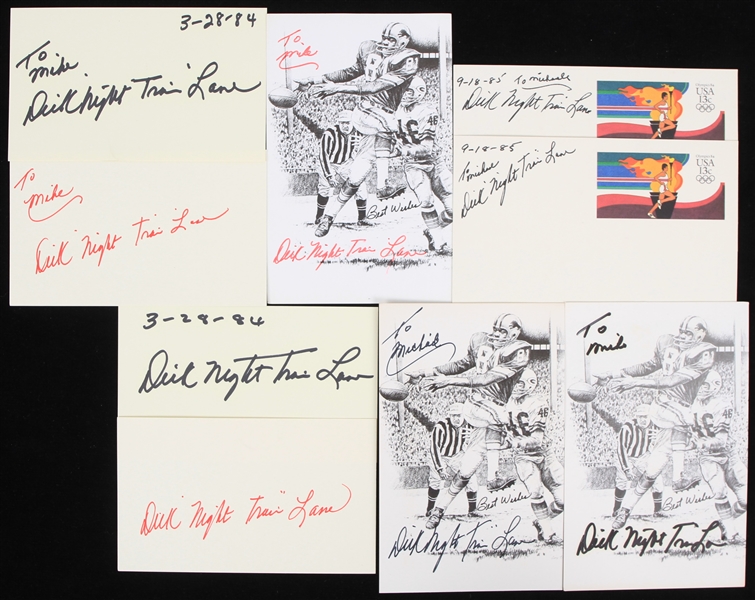 1984-85 Dick "Night Train" Lane Detroit Lions Signed Index Cards & Postcards - Lot of 9 (JSA)