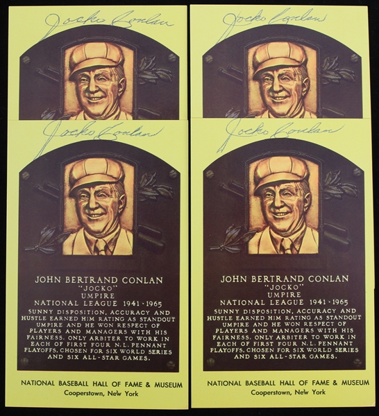 1974 Jocko Conlan MLB Umpire Signed 3.5" x 5.5" Yellow HOF Postcards - Lot of 4 (JSA)