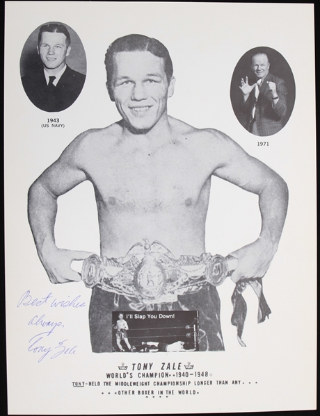 1970s Tony Zale World Middleweight Champion Signed 8.25" x 11" Photo (JSA)
