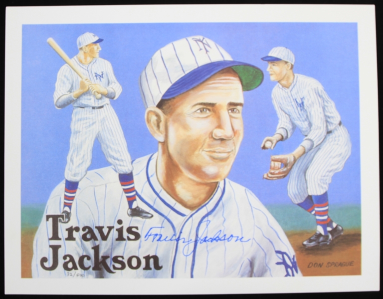 1980s Travis Jackson New York Giants Signed 8.5" x 11" Don Sprague Art Print (JSA) 32/500