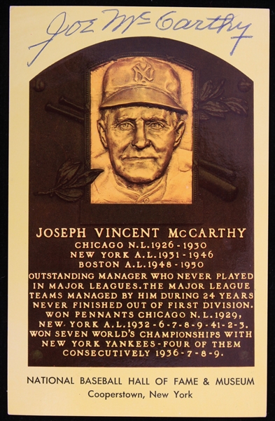 1970s Jope McCarthy New York Yankees Signed 3.5" x 5.5" Yellow HOF Postcard (JSA)