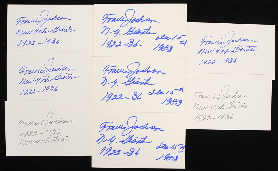 1983 Travis Jackson New York Giants Signed 3" x 5" Index Cards - Lot of 8 (JSA)