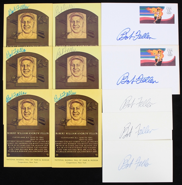 1970s-80s Bob Feller Cleveland Indians Signed Postcards & Index Cards - Lot of 11 (JSA)