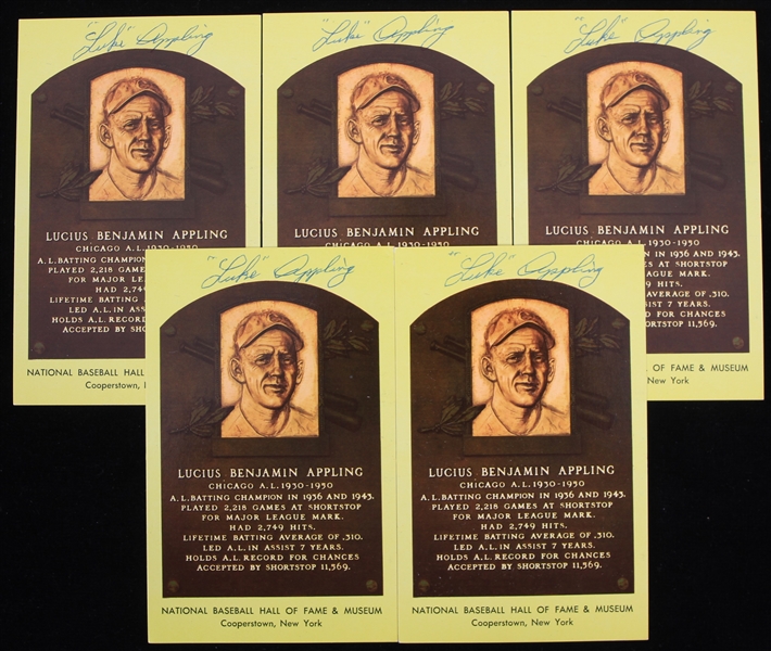 1970s Luke Appling Chicago White Sox Signed 3.5" x 5.5" Yellow HOF Postcards - Lot of 5 (JSA)