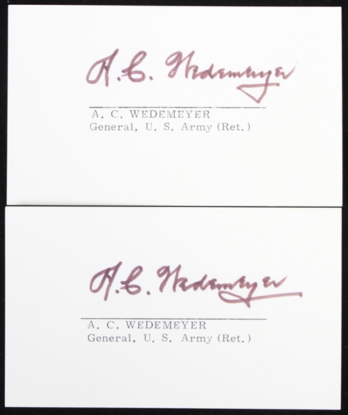 1970s AC Wedemeyer US Army General Signed 3" x 5" Index Cards - Lot of 2 (JSA)