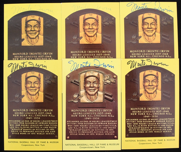 1970s Monte Irvin New York Giants Signed 3.5 " x 5.5" Yellow HOF Postcards - Lot of 6 (JSA)