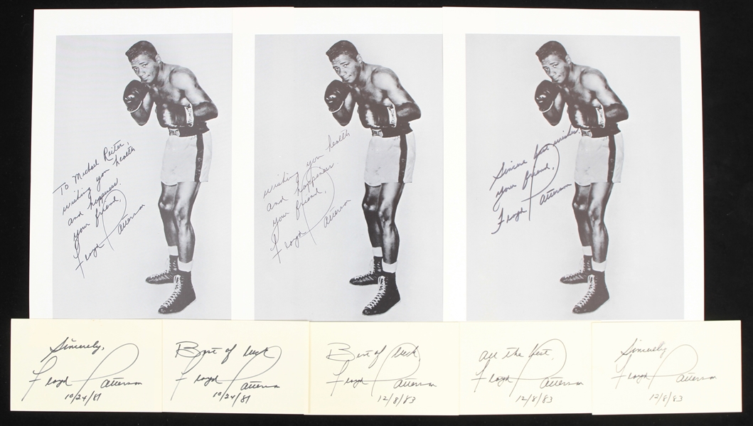 1981-83 Floyd Patterson World Heavyweight Champion Signed Photos & Index Cards - Lot of 8 (JSA)