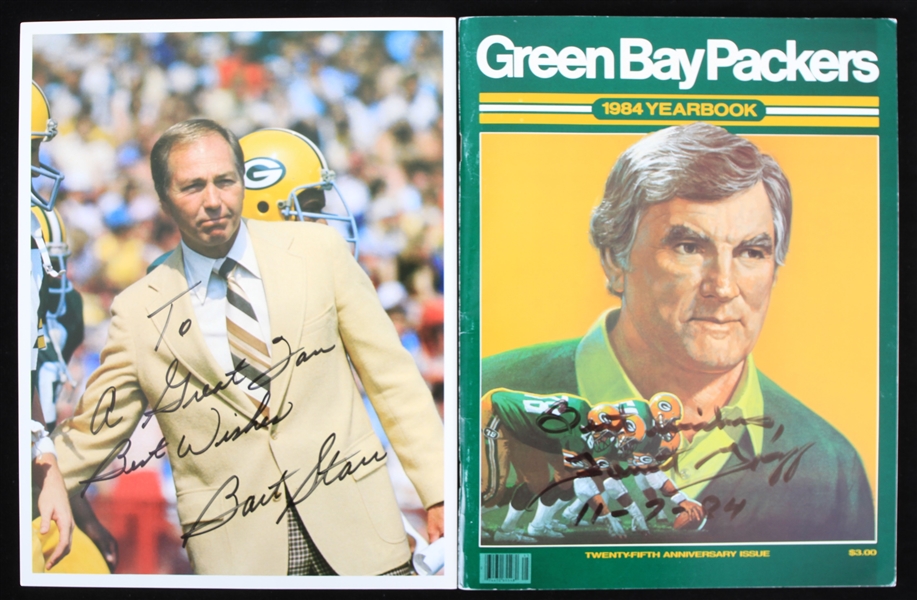 1975-84 Bart Starr Forrest Gregg Green Bay Packers Signed Photo & Team Yearbook - Lot of 2 (JSA)