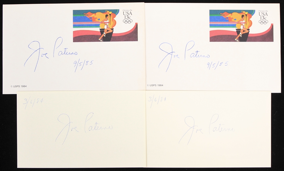 1984-85 Joe Paterno Penn State Nittany Lions Signed Postcards & Index Cards - Lot of 4 (JSA)